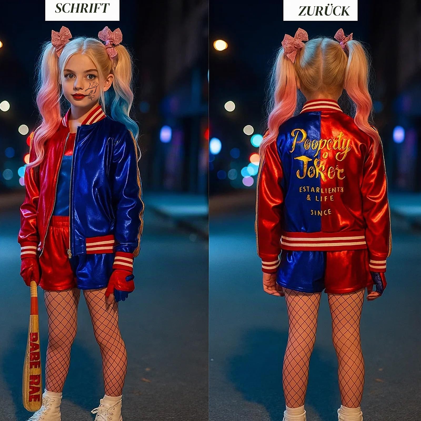 Harley Kostüm Kinder, Halloween Kostüm kinder, 11Stück Set für Mädchen, Karneval Kostüm für Kinder Cosplay Clown Kostüm für Karneval Cosplay Faschings Halloween(120CM/130CM/140CM)