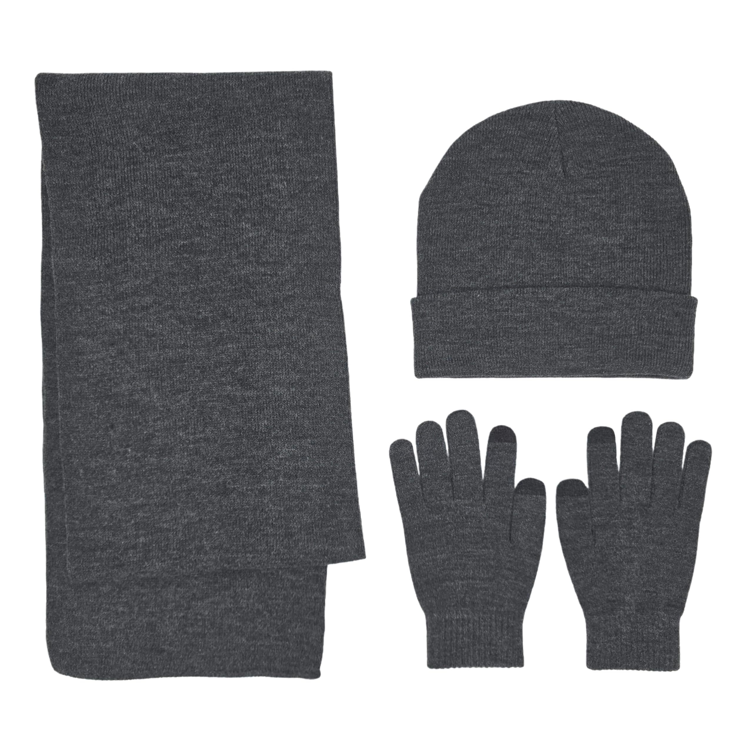 BRUCERIVER Winter Strick Schal Beanie Touchscreen Handschuhe 3PCS Set
