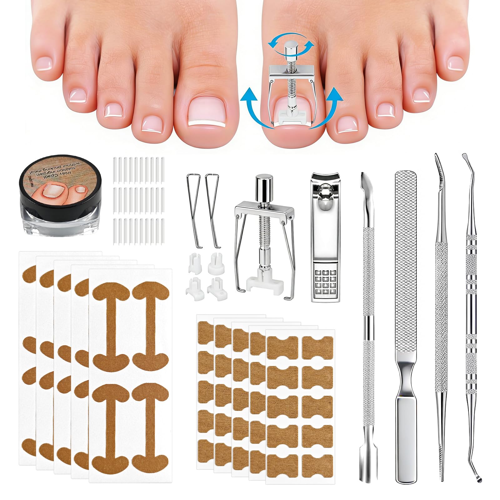 Juego de corrección de uñas encarnadas, juego de herramientas simple para uñas encarnadas, pinza para uñas de los pies con parche corrector de uñas, juego de cuidado profesional de los pies de