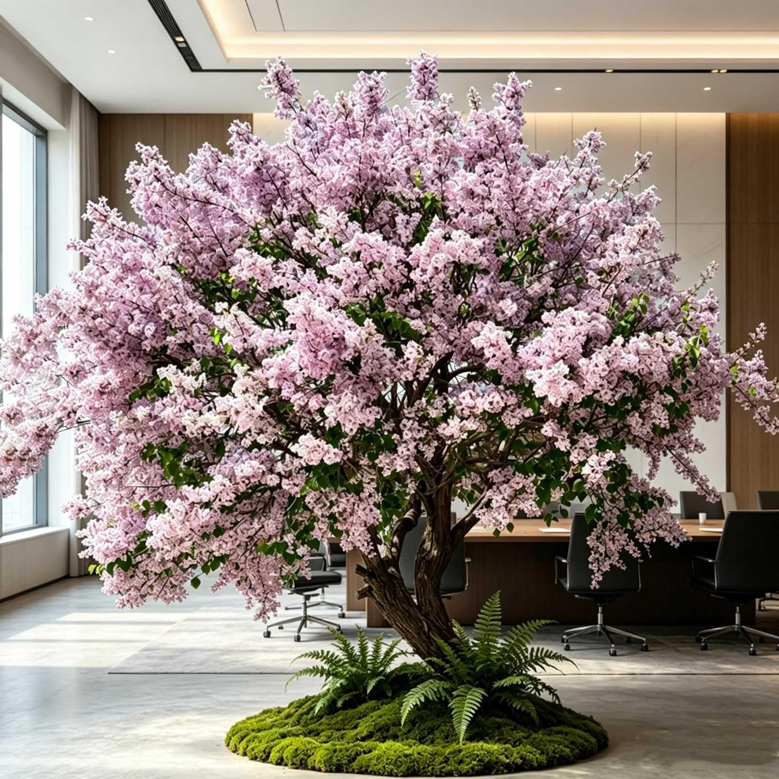 Kiboncy One Color Premium Real Bark Texture Artificial Pink Lilac Tree, Curved Twisted Stem Full Canopy Fake Floral Tree For Wedding Backdrop & Studio Layout
