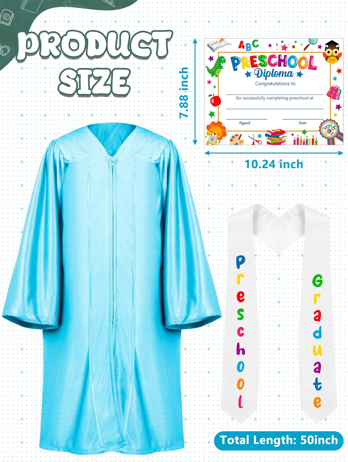 QZYL Preschool Graduation Cap and Gown Set, Unisex Kindergarten Graduation Outfit with Stole 2026 Tassel and Certificate