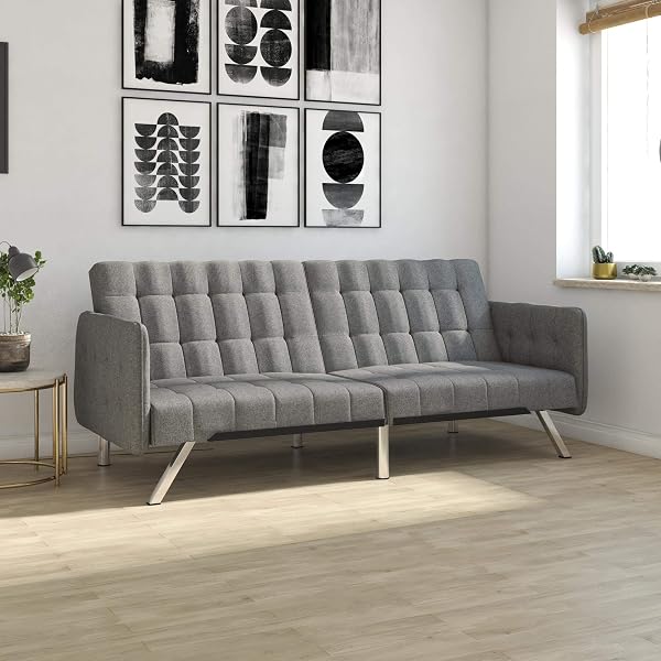 DHP Emily 76 Inch Futon Sofa Bed Dark Gray