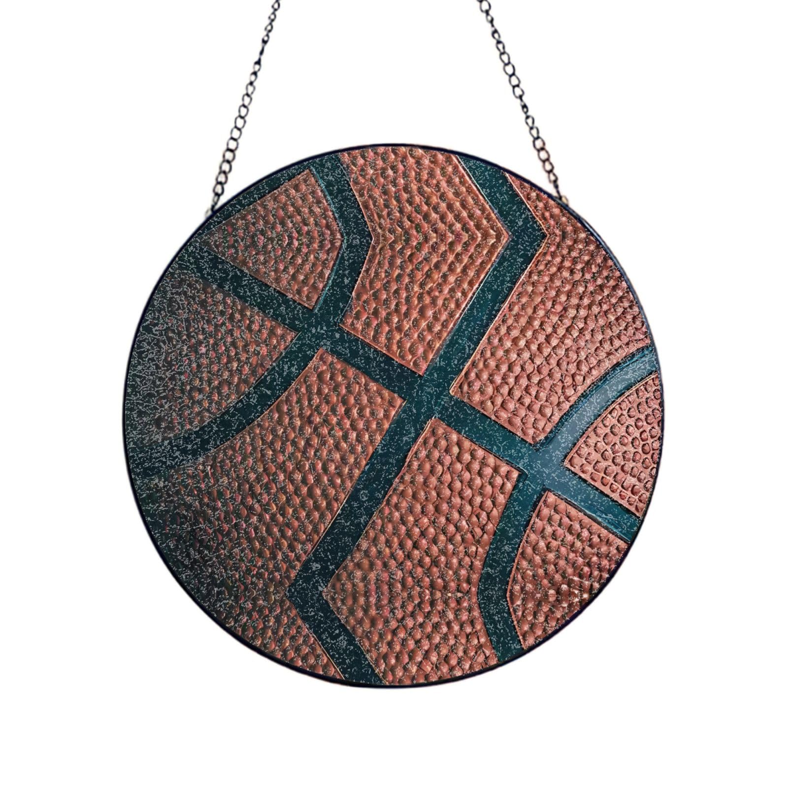 Phayah Basketball Sport Print Glass Window Hanging Round Suncatcher Glass Ornament Garden Wall Fence Decorations Indoor Outdoor 12in（30cm）