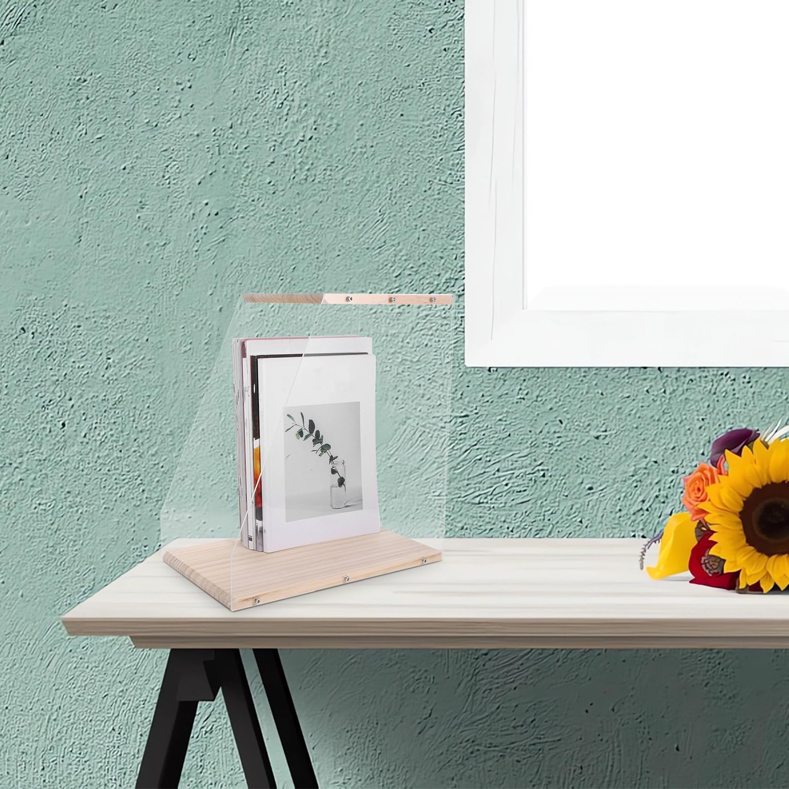 PRETYZOOM Porta Dischi Vinile Supporto Compatto in Legno e Acrilico Trasparente Design Moderno Salvaspazio per CD e Cassette per Arredamento Desktop e Casa
