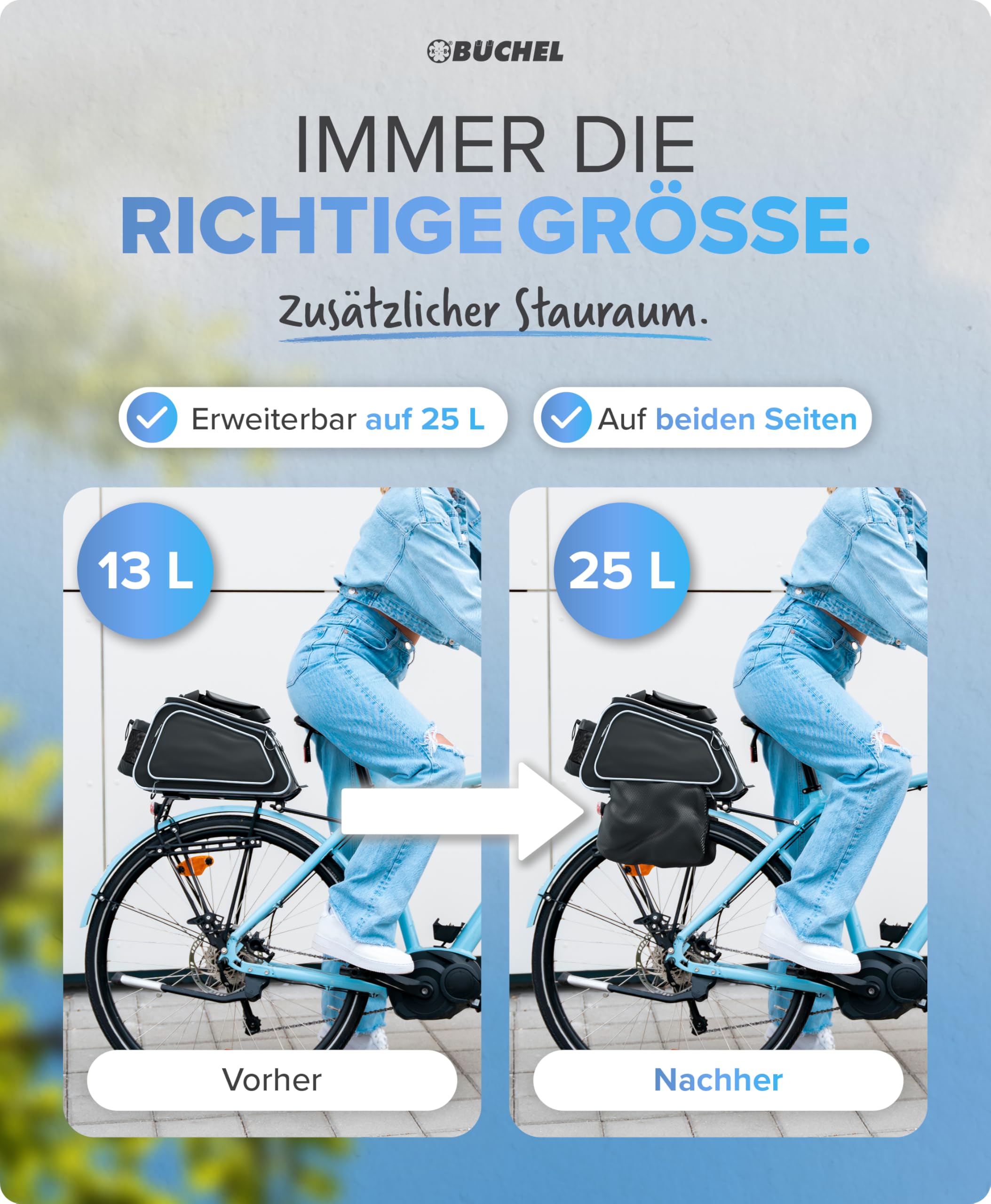 Büchel Fahrradtasche Für Gepäckträger – wasserdichte & Reflektierende Fahrradtasche, inkl. Regenschutzhaube – Kompakte Gepäckträgertasche mit Durchdachtem Stauraum für E-Bikes