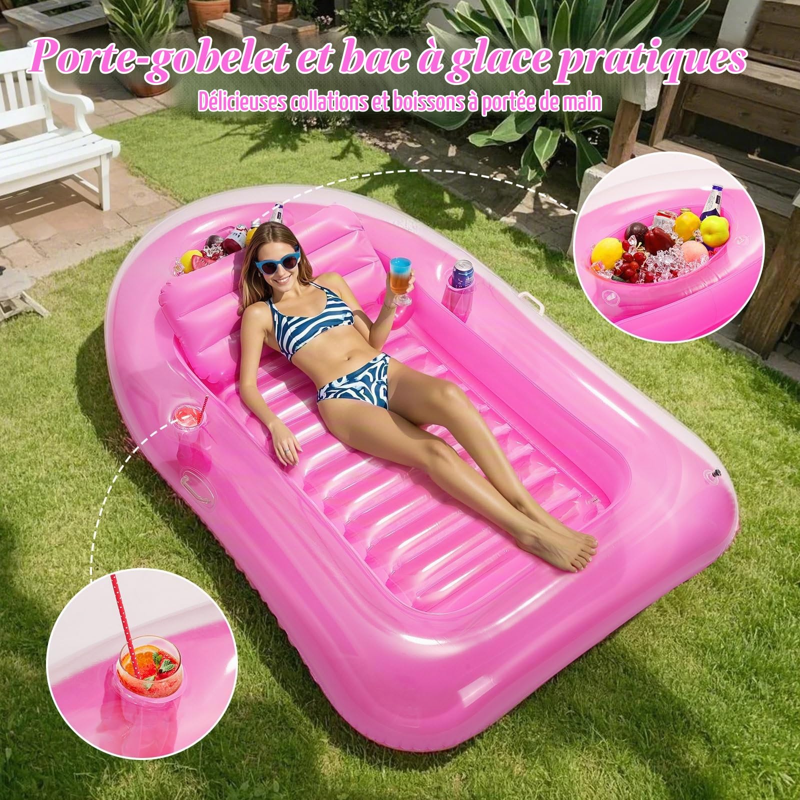 MoKo Tanning Pool Matelas Gonflable Piscine | Tanning Pool avec Porte-Gobelets, Chaise de Piscine Longue pour Parc Aquatique Plage