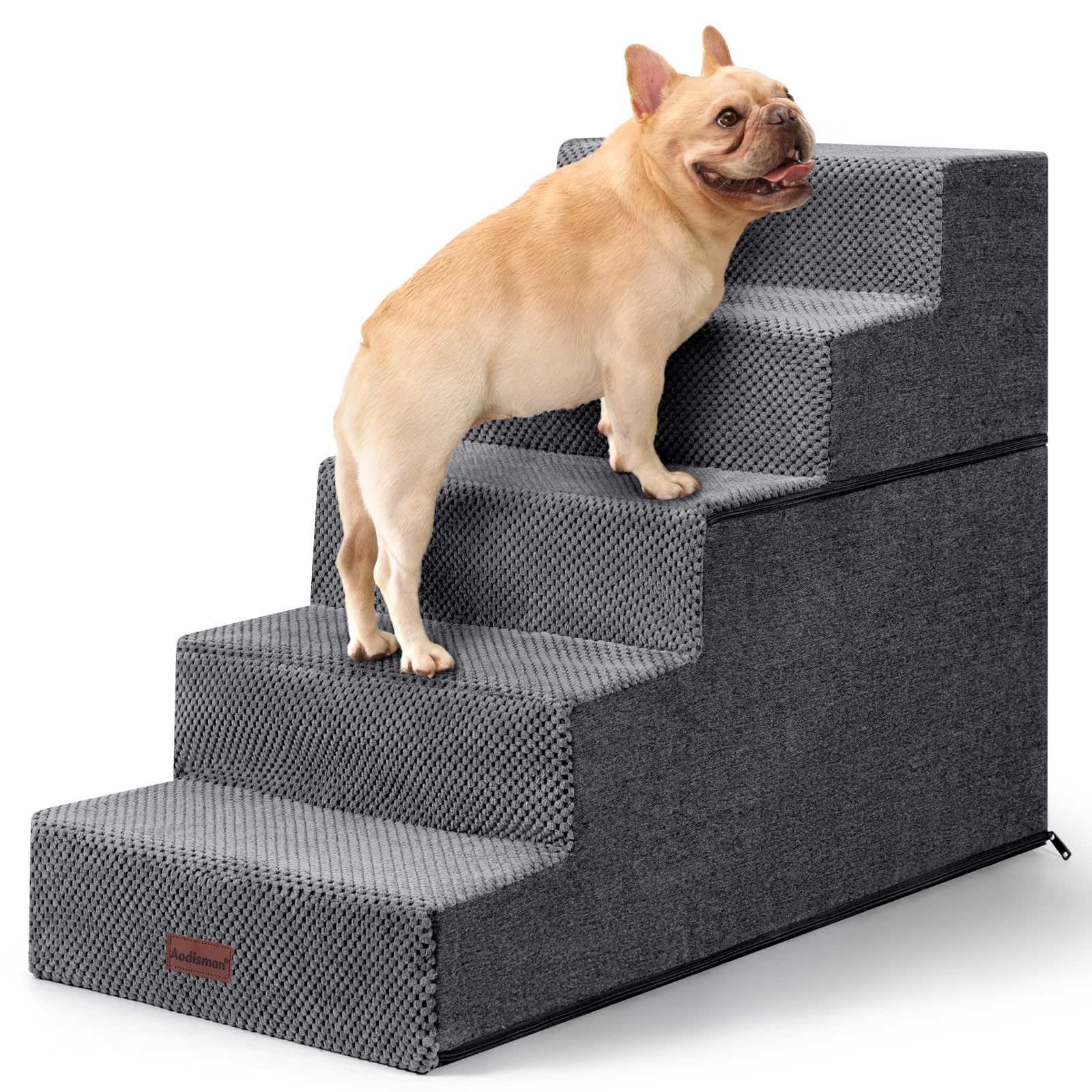 Photo 1 of Aodisman Pet Stairs for High Bed, 5-Step Dog Stairs for Small Dogs, Indoor Non-Slip Dog Steps for Old Cats, Puppy, Small Medium Dogs,22.6" H,Gery