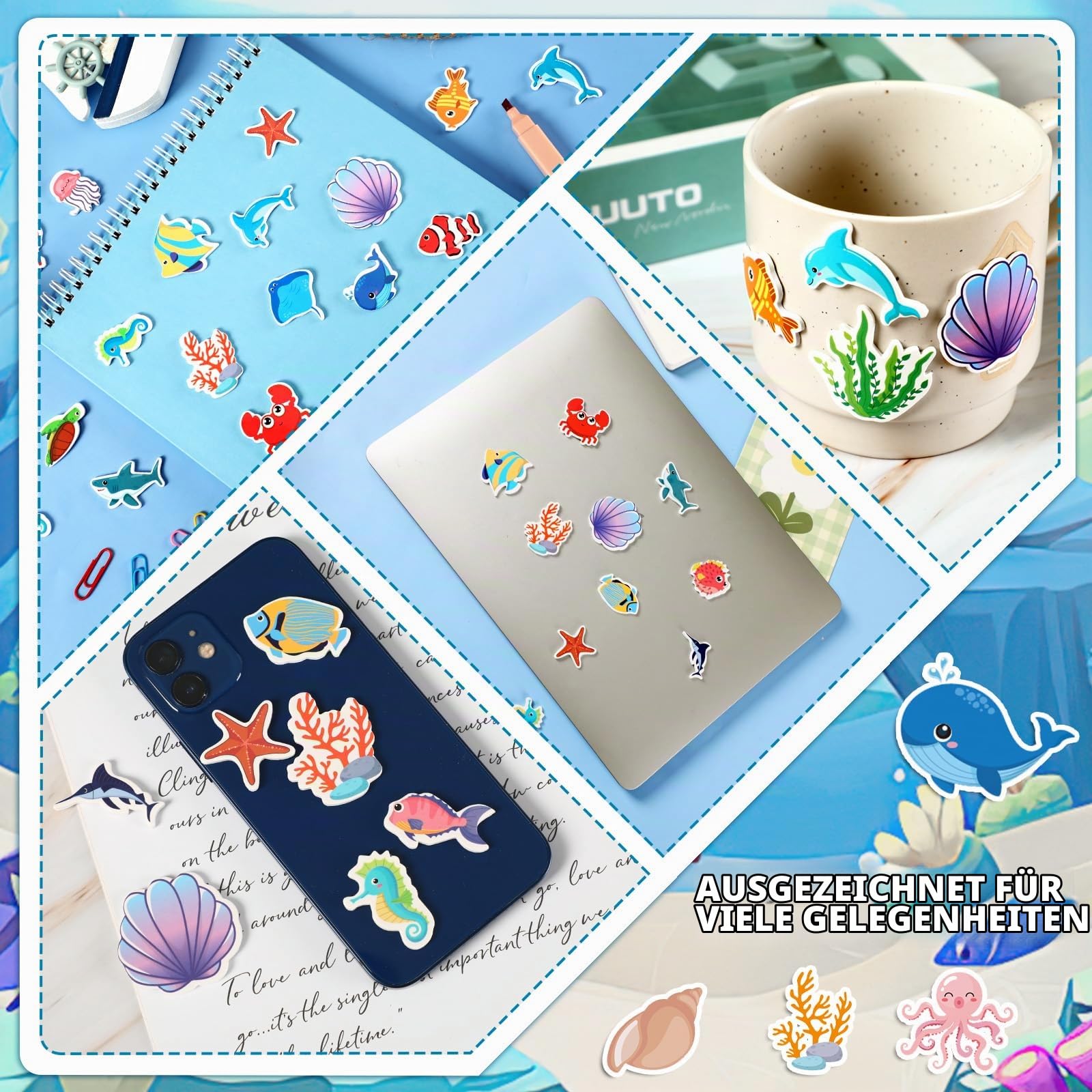 JULBEAR Meerestiere Schaumstoff Sticker, 300 Stück Moosgummi Selbstklebend Aufkleber Kinder Moosgummi Glitzer Sticker Tropische Fische… – Ansicht 6