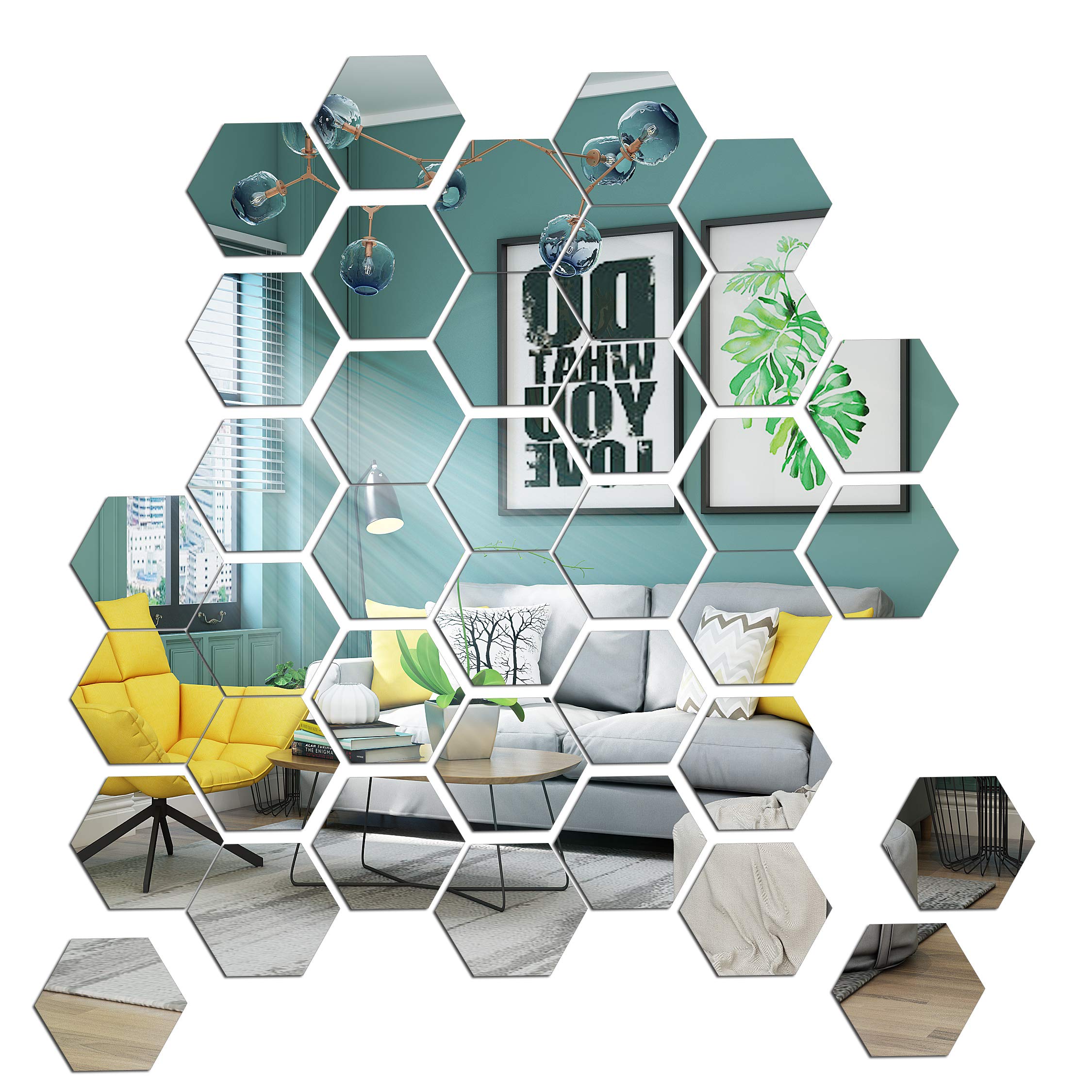 Mirror Wall Stickers 36PCS Acrylic Mirror Wall Decals Hexagon Mirror Stickers for Walls Home Dedroom Living Room Aesthetic Decor DIY Espejos Decorativos De Pared Salas De Casa PABBEU