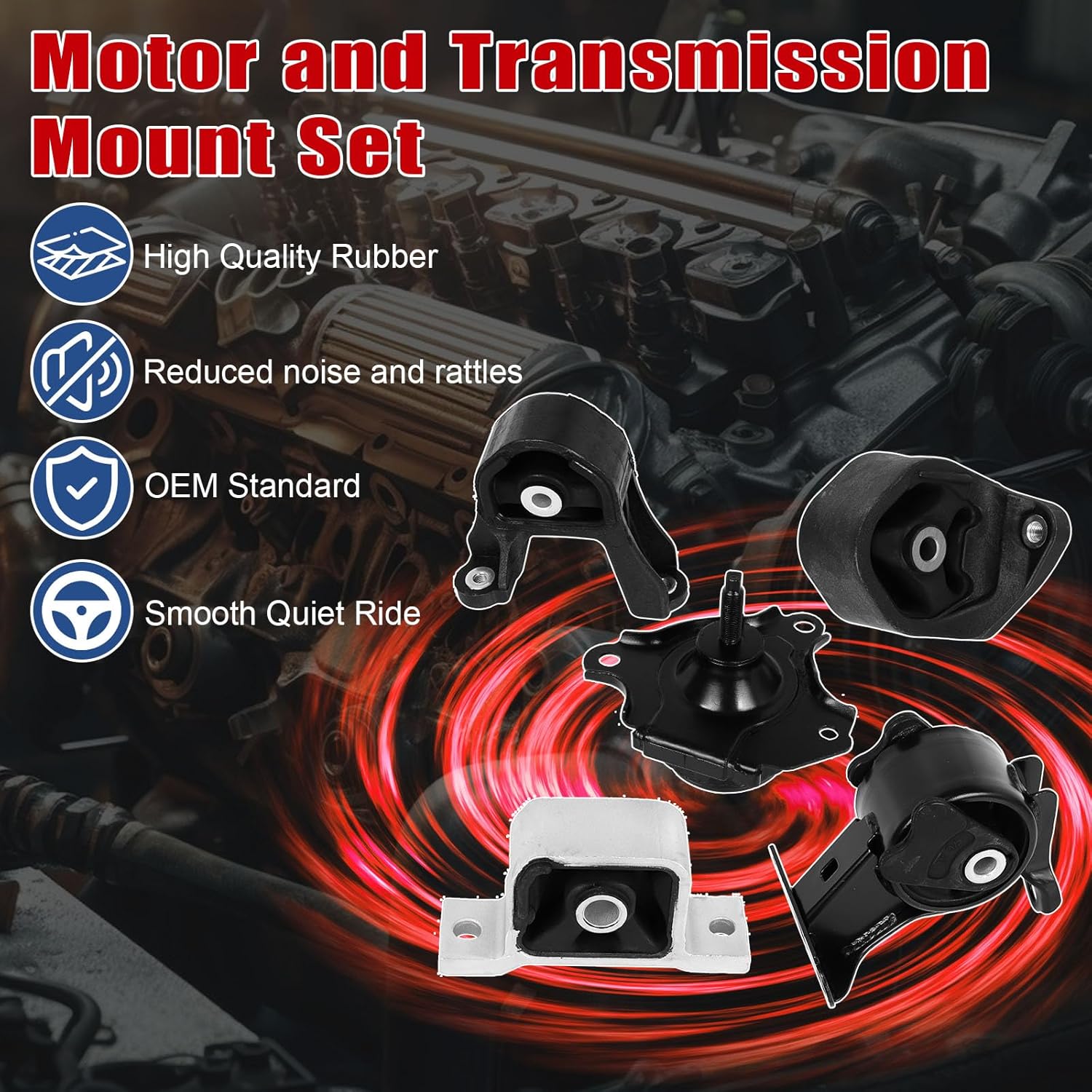 5Pcs Engine Motor Mount Compatible with Honda Element 2.4L 4WD 2003-2011 Transmission Mount Set, Replace A4573 A65010 A4504 A4579 A6597
