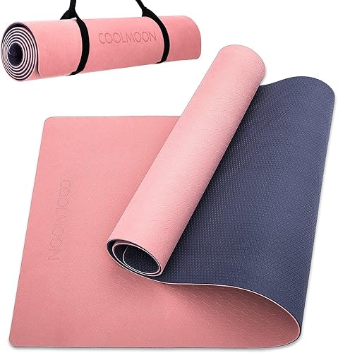 Miniatura 8 de COOLMOON Tapete de yoga antideslizante, antidesgarro de elastómero termoplástico de 14 de grosor para mujeres y hombres, tapete de ejercicio y