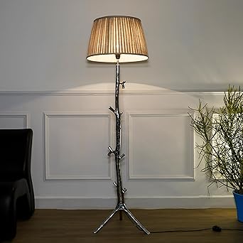 KAPOOR E-ILLUMINATIONS Morgan Aluminium Floor lamp with Beige Cotton Shade
