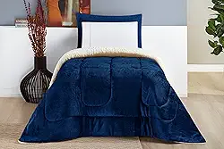 Coberdrom Solteiro Inverno Dupla Face Grosso Super Quentinho Manta & Sherpa (Azul)