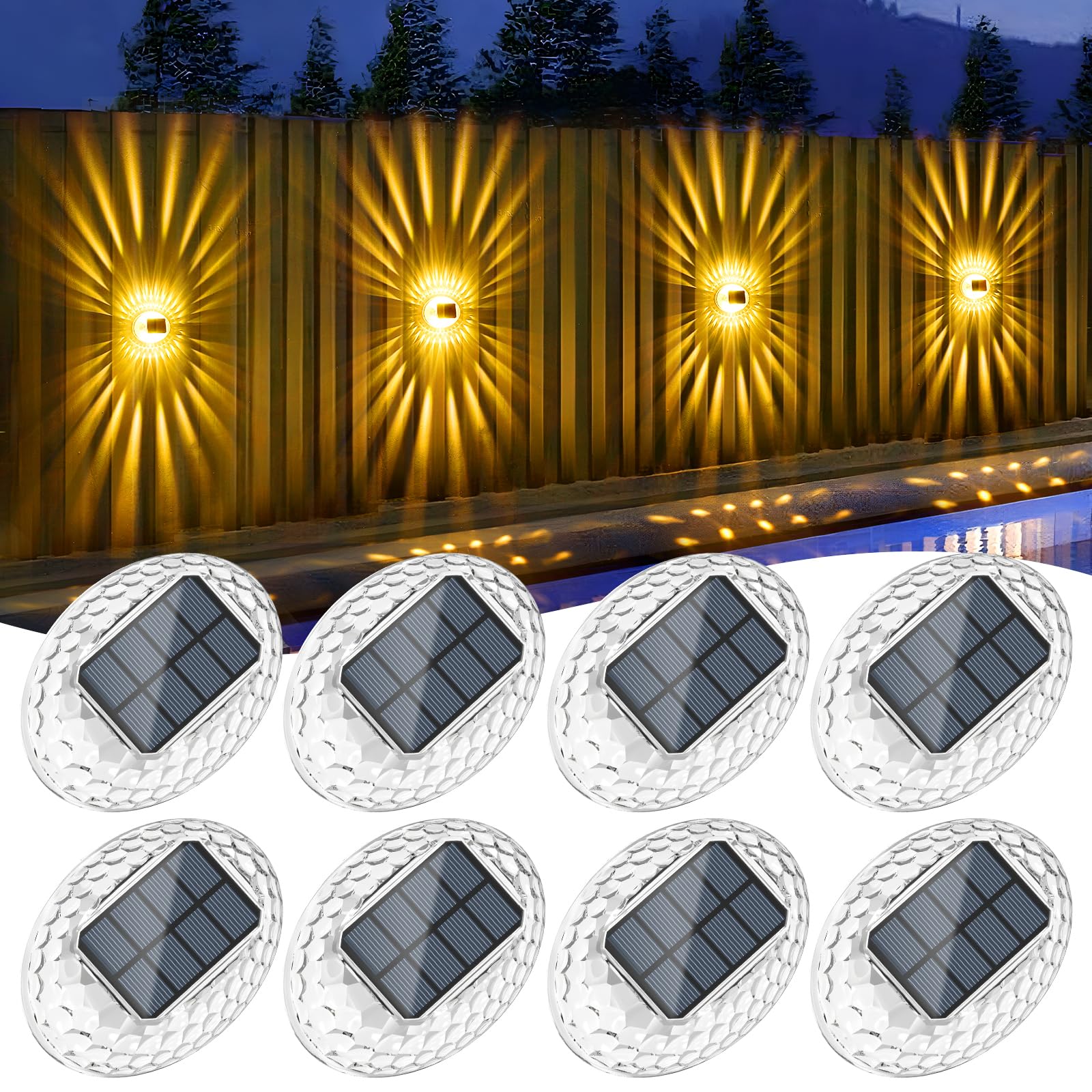 Quntis Lot de 8 Applique Solaire Exterieur avec Effet Lumineux à 360°