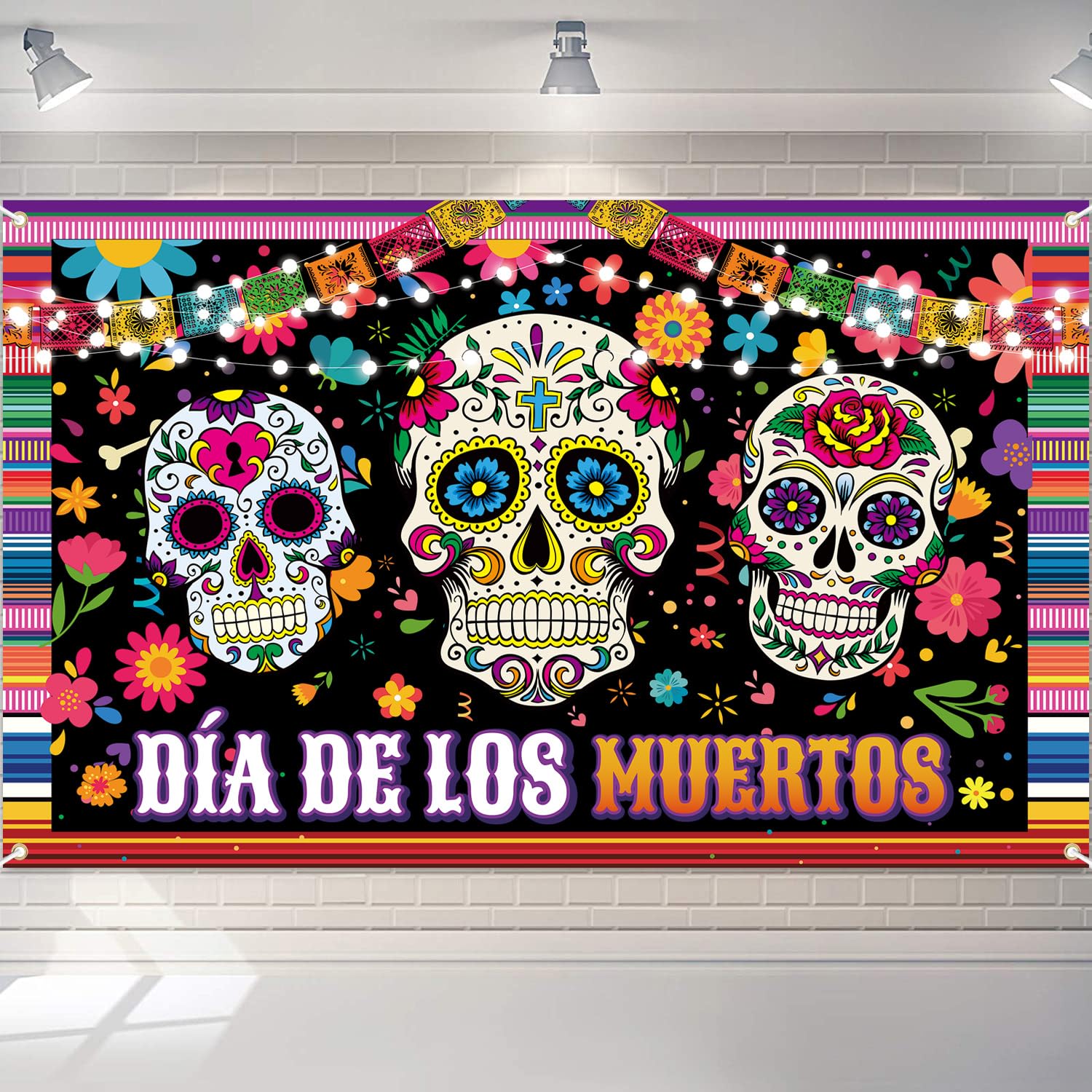 Dia De Los Muertos Backdrop - 71x43 Inch Day Of The Dead Photography Banner For Halloween