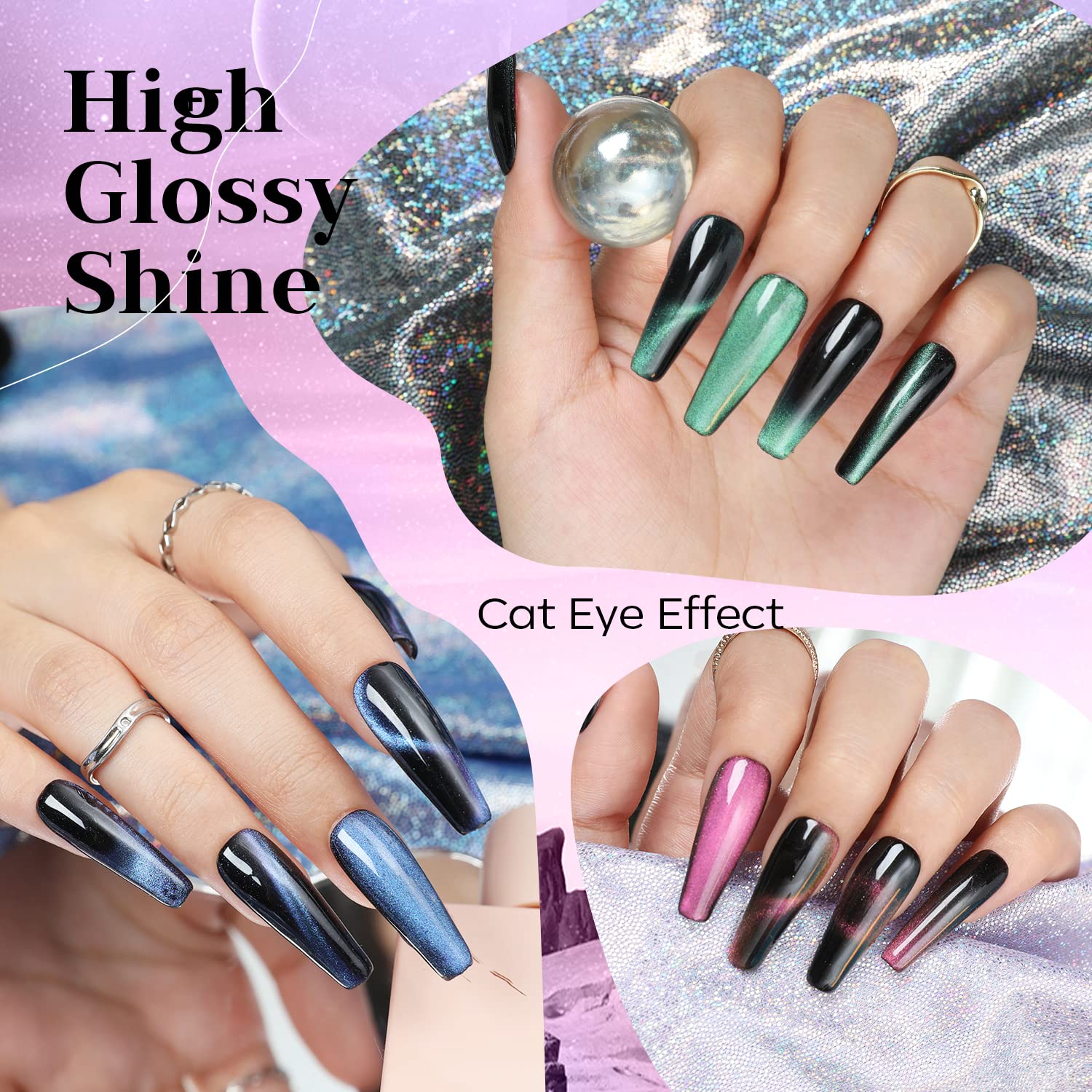 Modelones Cat Eye&Color Changing Gel Nail Polish Kit with U V Light 48W Nail Lamp 12 Colors Gel Polish Kit Gel Base&Top Coat/Nail Art Glitters/Stripping Tapes/Gems/Manicure Tools Salon Decoration Gift