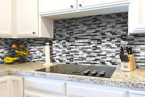 Miniatura 4 de Decopus Azulejos de metal para despegar y pegar contra salpicaduras (LNG Oblong Negro Plateado Gris, 5 unidadesPaquete) azulejos de mosaico