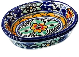 NOVICA Artisan Handmade Ceramic Soap Dish Colorful Painted Multicolor Me...