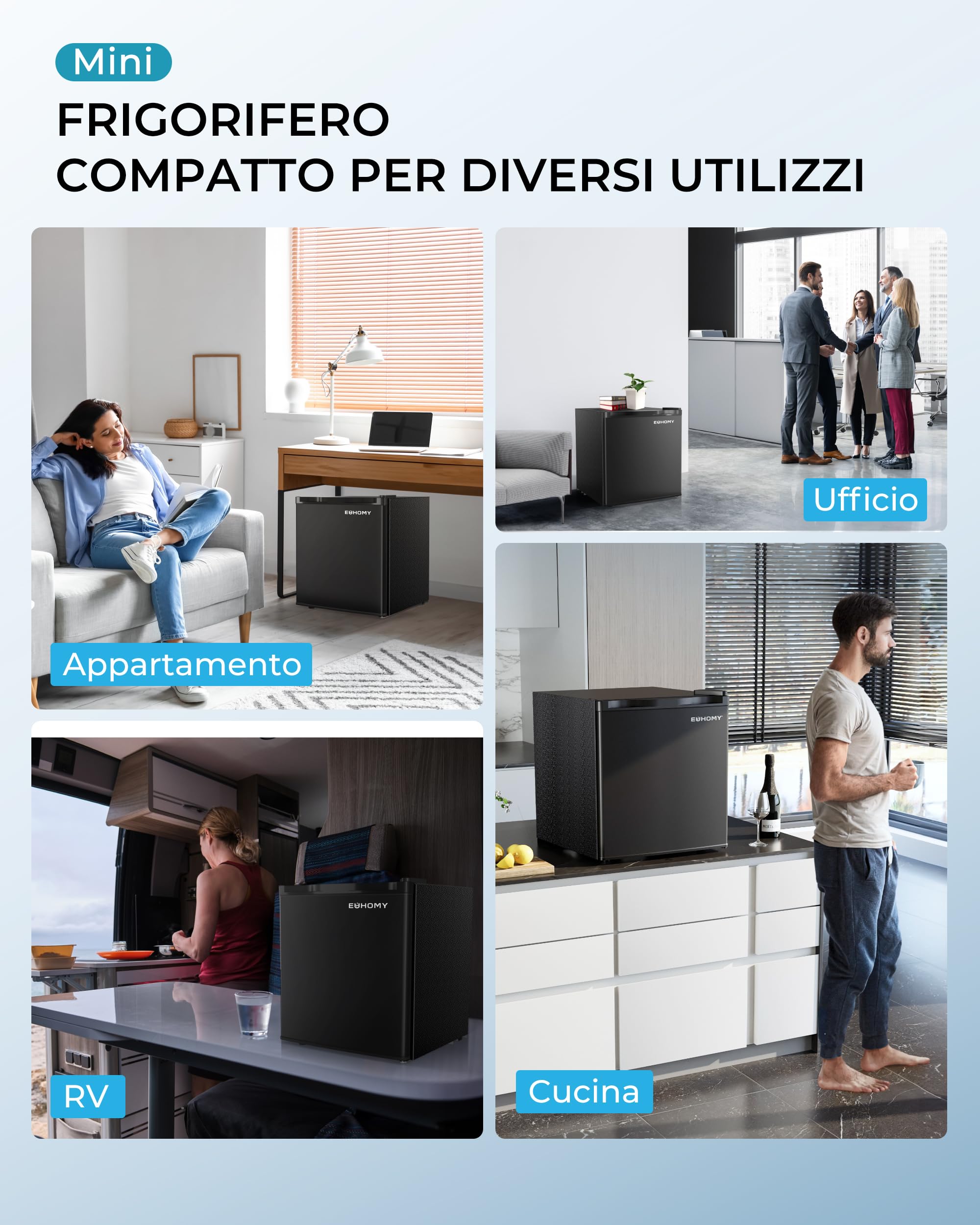 EUHOMY Mini Frigorifero, 46L Frigorifero Piccolo, Frigorifero compatto con Porta Reversibile, Termostato a 7 Livelli, 38dB Silenzioso, Frigorifero per Camera, Ufficio, Appartamenti, Nero