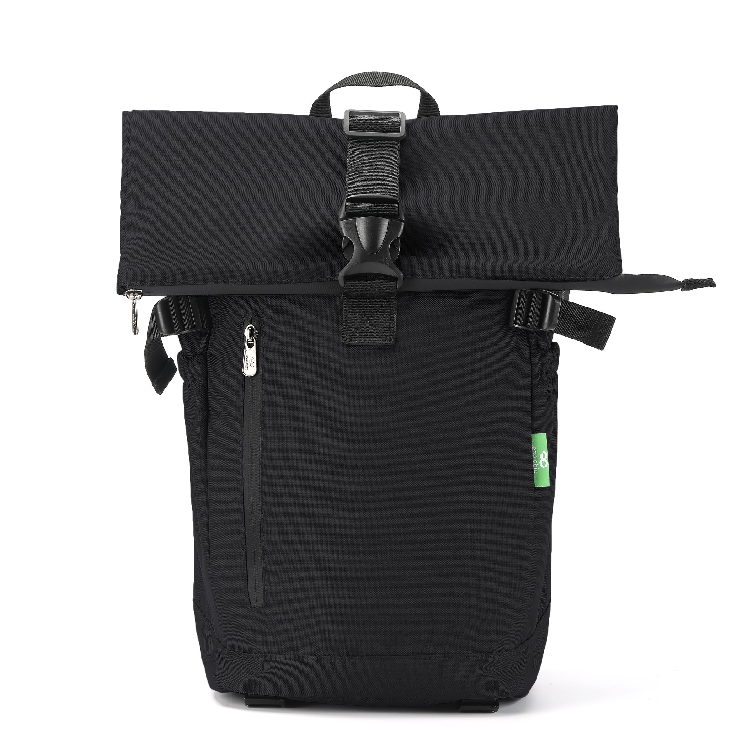 Eco Chic Unisex Black Waterproof Recycled Canvas Roll Top Backpack (Black)