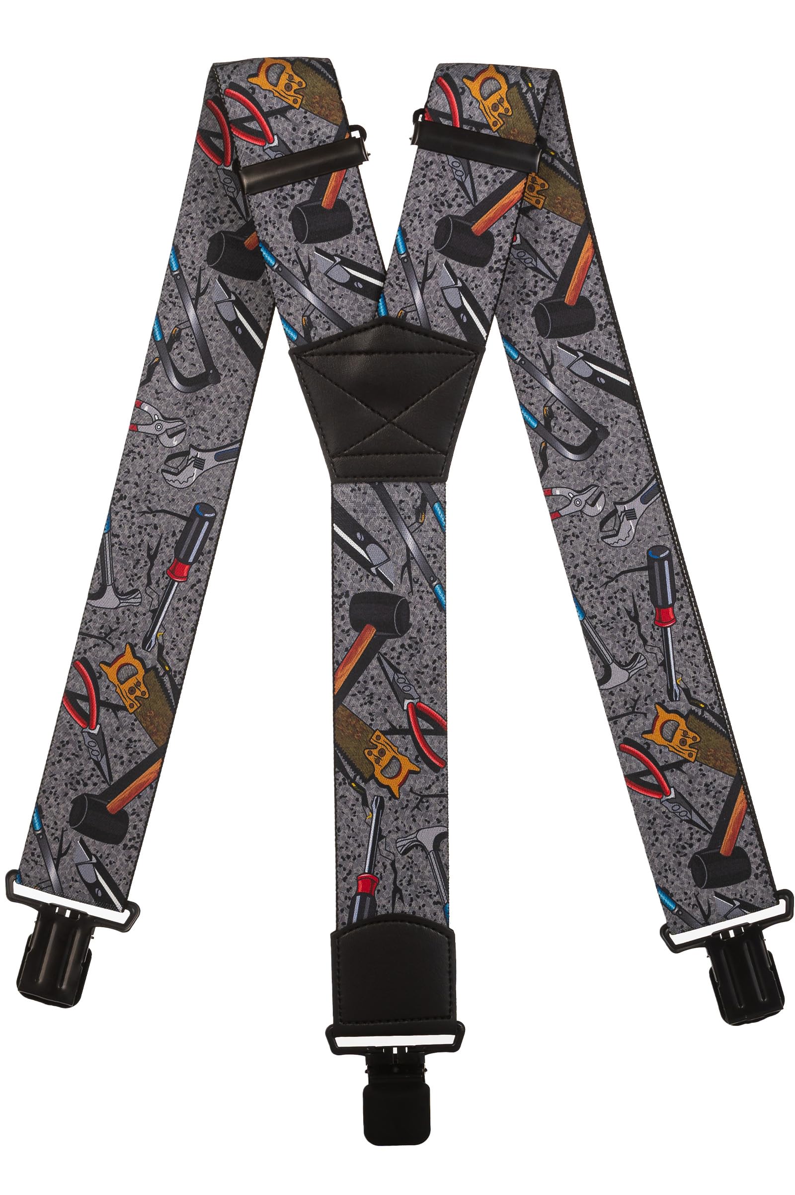 Olata Heavy Duty Tool Pattern Braces/Suspenders - Grey, 5cm - Y-Shape (Black Clips)