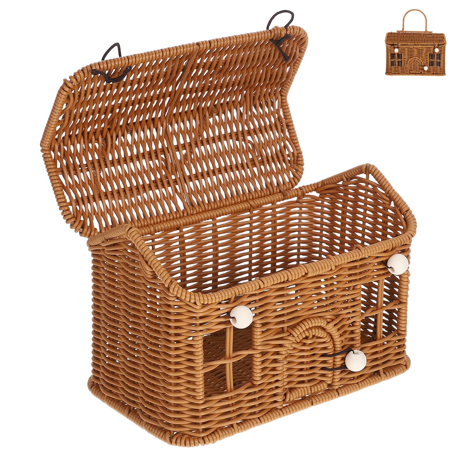 Panier tressé marron Lurrose en PP léger et vintage de grande capacité