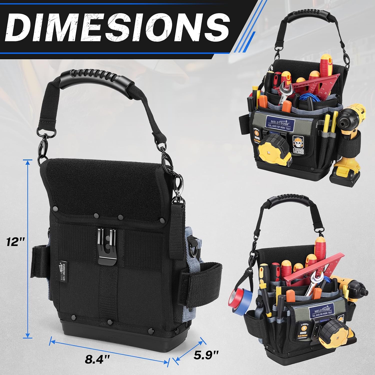 MELOTOUGH Electrician Tool Pouch Service Tech Tool Pouch with Hard Bottom | Electricial Service Tool Pouches Clip on for Maintenance,HVAC, Construction,Technican, 26 Pockets