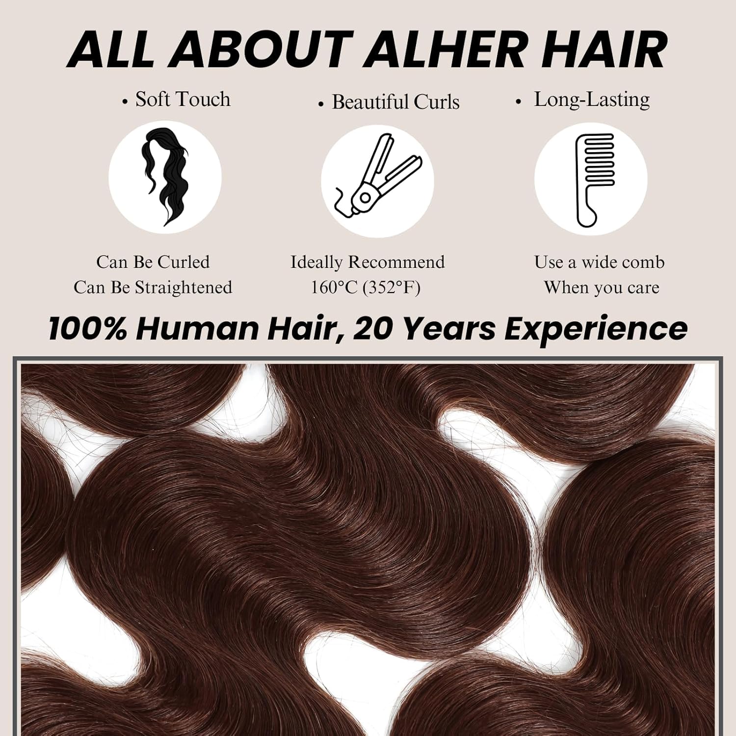ALHER Chocolate Brown Color #4 Bundles with 4x4 HD Lace Closure Body Wave, Dark Brown Colored, 12A 100% Unprocessed Virgin Remy Hair Soft Thick Bundles with Closure 16 18 20+16 IN