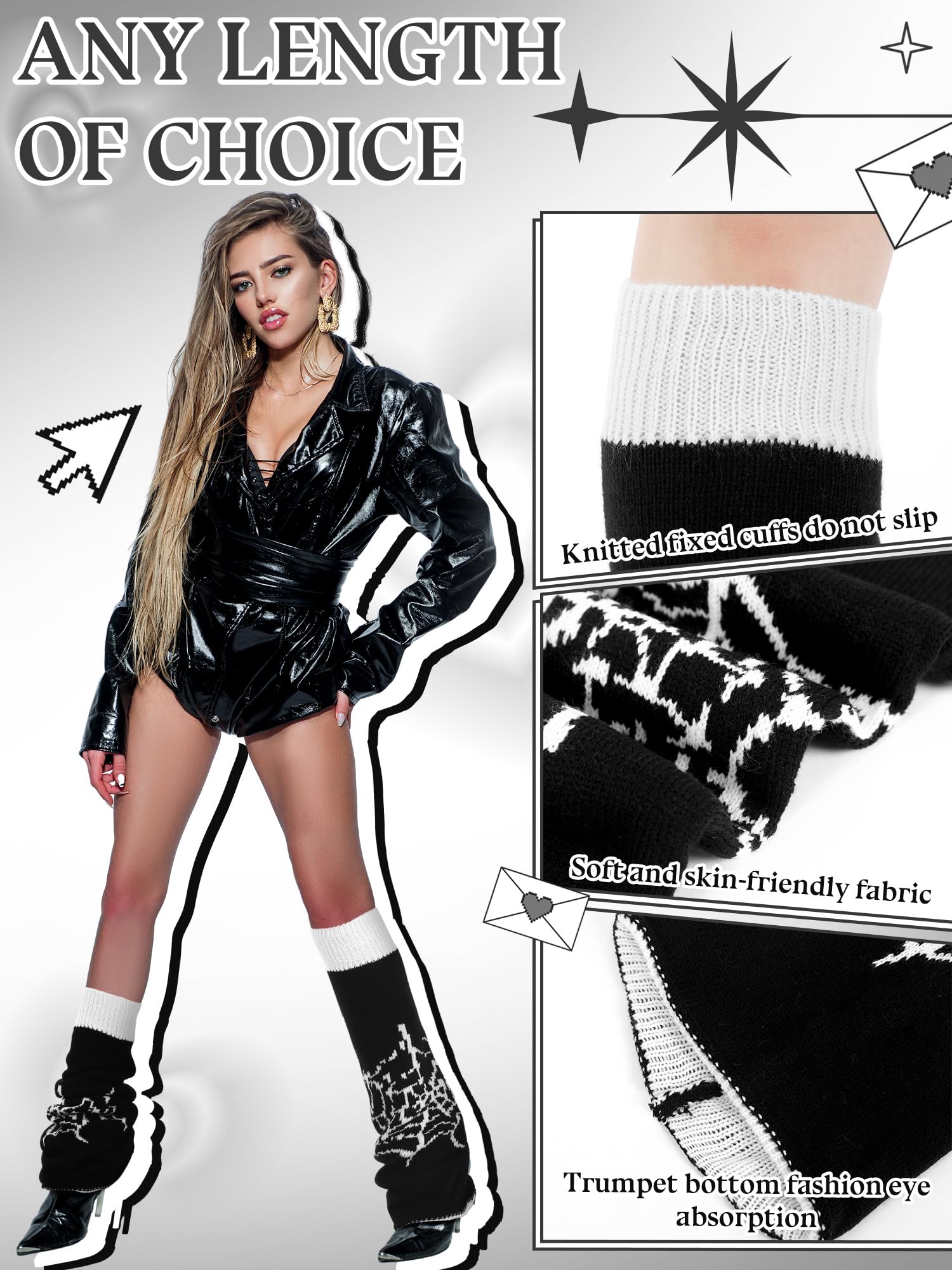 Geyoga 6 Pairs Y2k Accessories Harajuku Winter Leg Warmers Girls Gyaru Japan Kawaii Leg Warmers Goth Lolita Knit Boot Socks: Spider Web