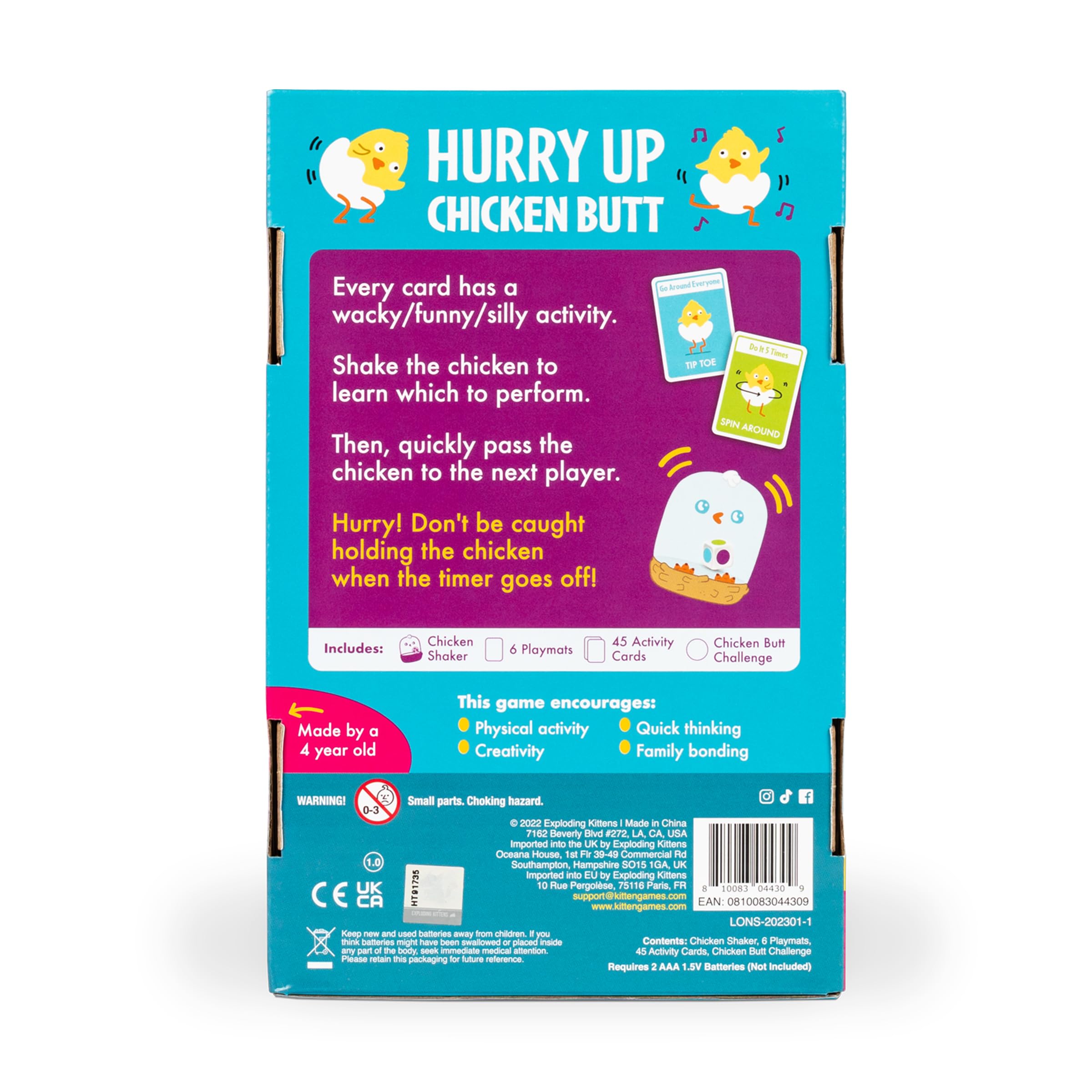 Exploding Kittens Hurry Up Chicken Butt 2-6 Players - Ages 4+ - 2 Minutes to Play - Hot Potato Style Card Game - Fun Card Game, Family Game Night, Creative Kids Game