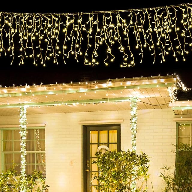 Christmas Icicle Lights Outdoor,10M/33ft 400 LED Christmas Icicle Fairy Lights Plug in with 80 Drops,Xmas String Lights Waterproof with 8 Modes for House Roof Window Wall Patio (Warm White)