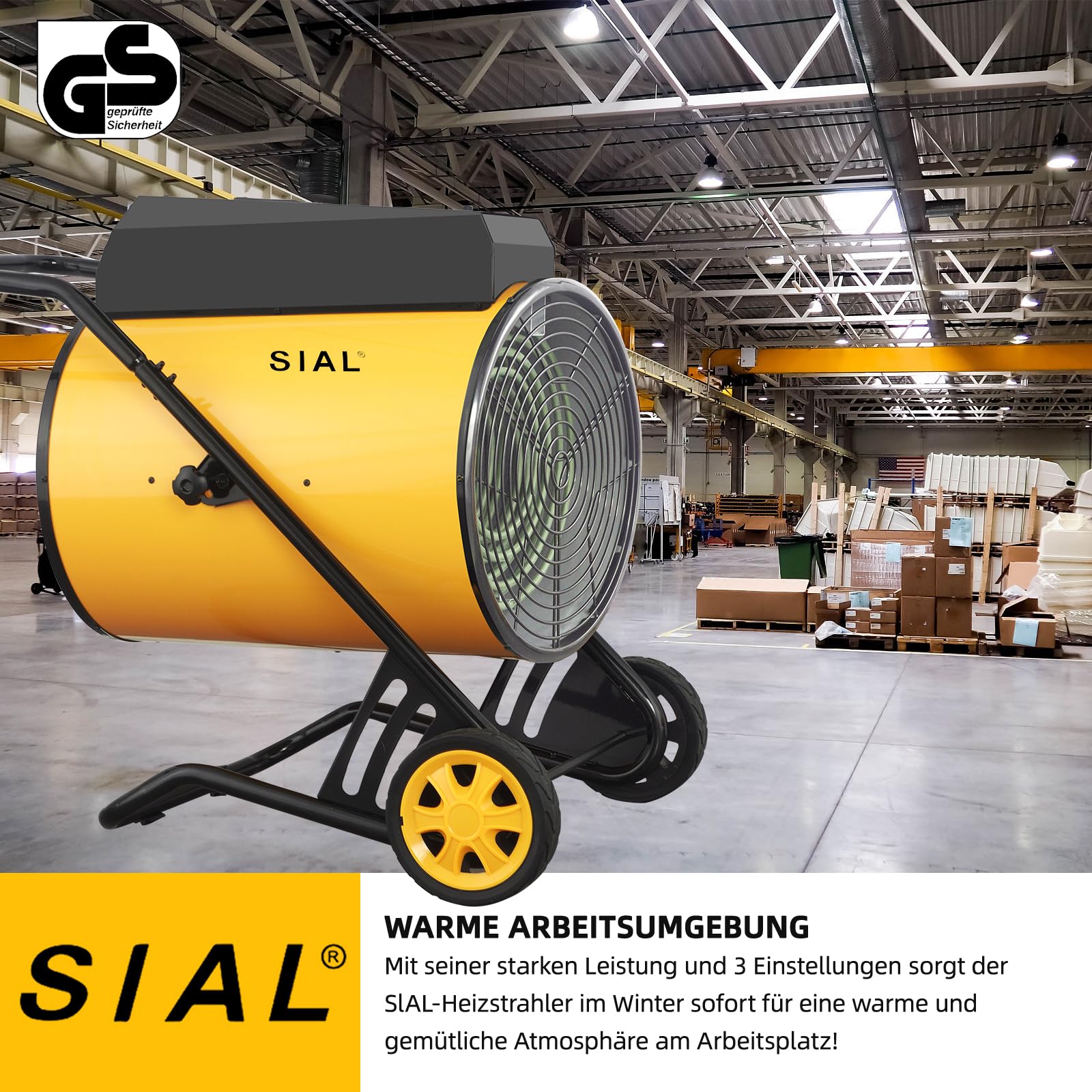 SIAL Industriell Heizlüfter 30000W, 400V - Elektrische Heizung - Heizstrahler Bauheizer - Heizgebläse Für Garagen, Werkstätten, Baustellen - D30 - Gelb