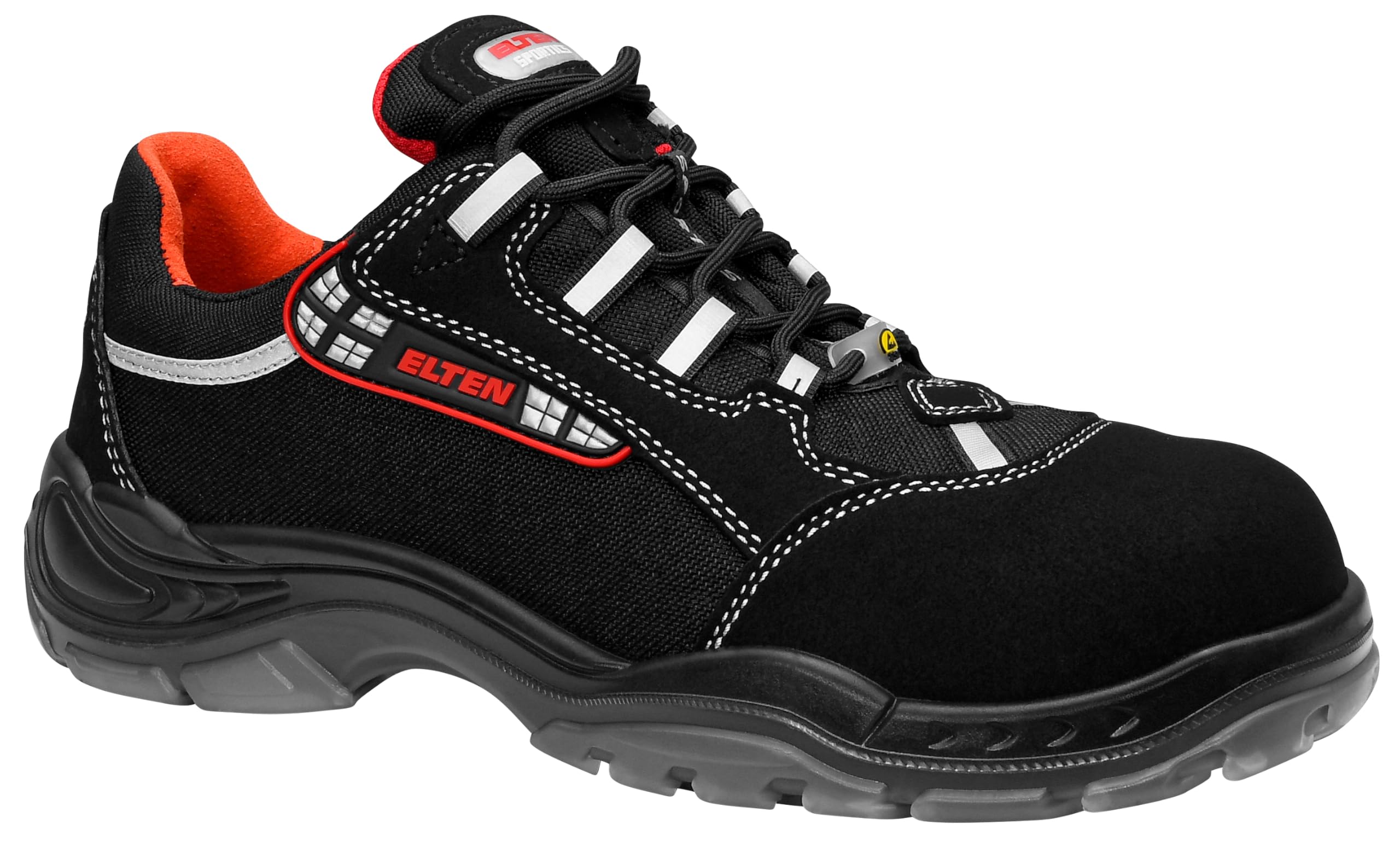 ELTEN Sicherheitsschuhe SENEX ESD S2, Damen und Herren, Textil, Kunststoffkappe (leichter als Stahlkappe), leicht, sportlich, Schwarz/Rot, Größe: 40