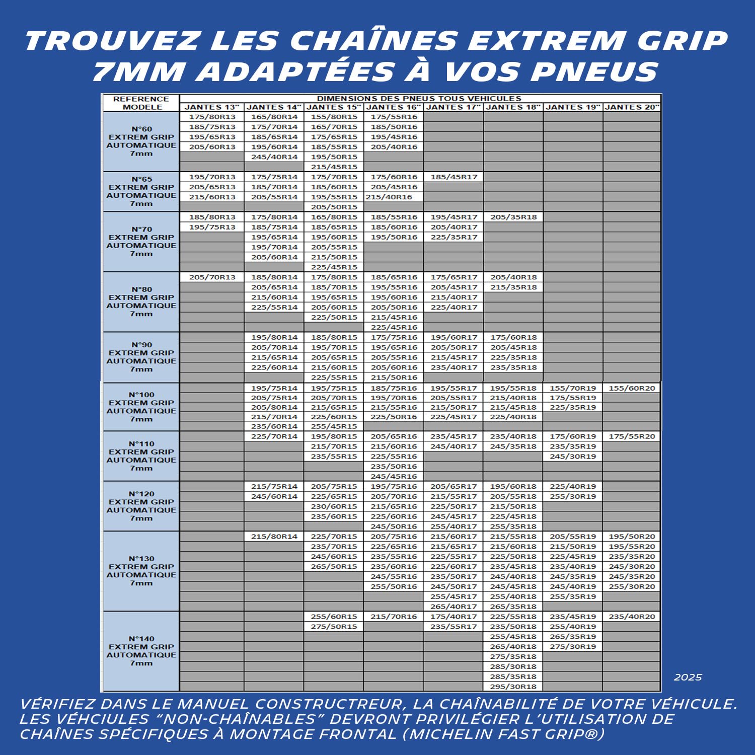 MICHELIN EXTREM GRIP, Chaînes à neige métalliques 7 mm, Tension Automatique, N°130 - Compatibles Véhicules Electriques, Passage de Roues Réduit – Montage Rapide - Adhérence Optimale Neige et Verglas