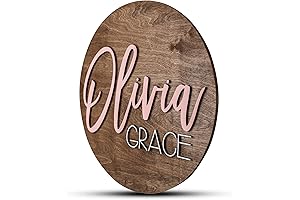 Olivia Grace Custom Round Nursery Name Sign: 12-30 Inch Personalized Wooden Wall Plaque