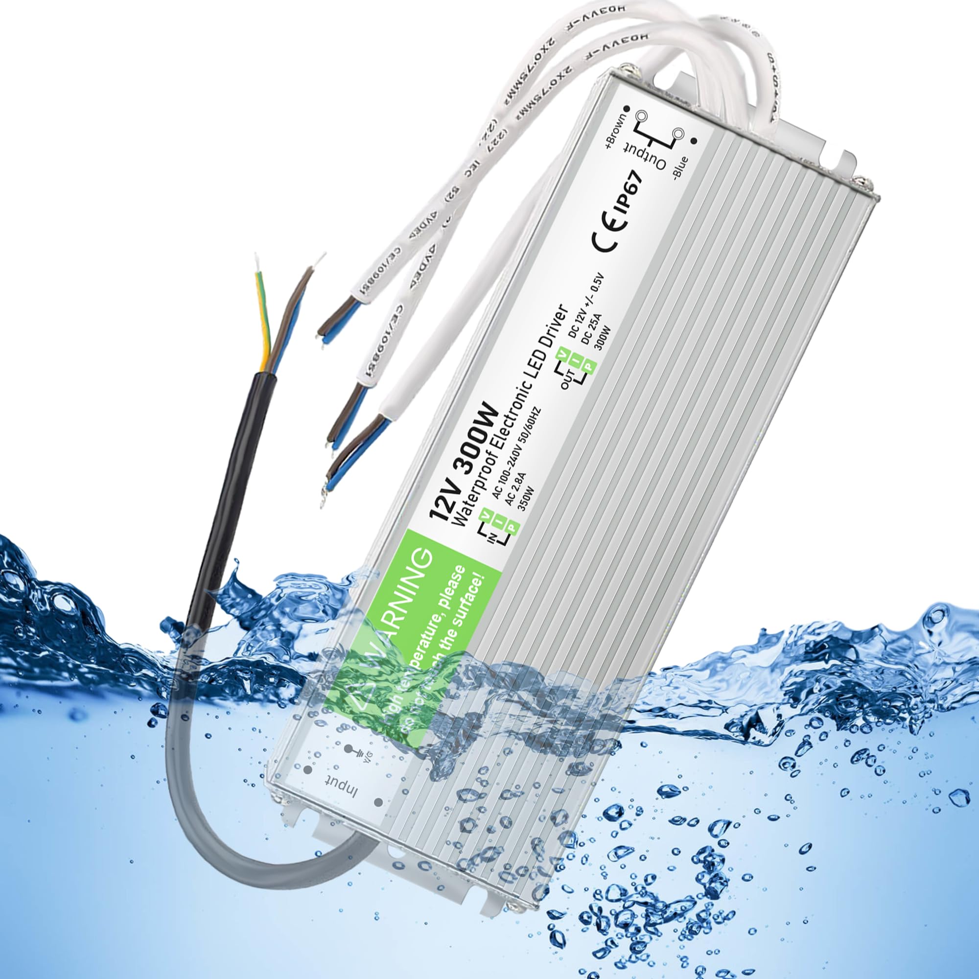 PowerSUPPLY 12V 300W 25A Trasformatore per LED Strip Modulo Driver Illuminazione Esterna Impermeabile IP67 AC 110-265V Transformer UK Cuscinetti (300.0watts) - 300 Watt