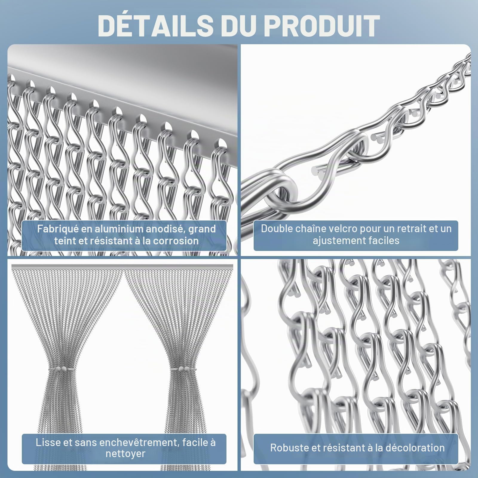 Soontrans Rideau Anti Mouche pour Exterieure, Rideau de porte en Aluminium 90 x 210cm, Rideaux Anti Mouche, Moustiquaire Métallique, Rideau à chaîne pour Les Insectes, Les Mouches, Les Guêpes(argent)