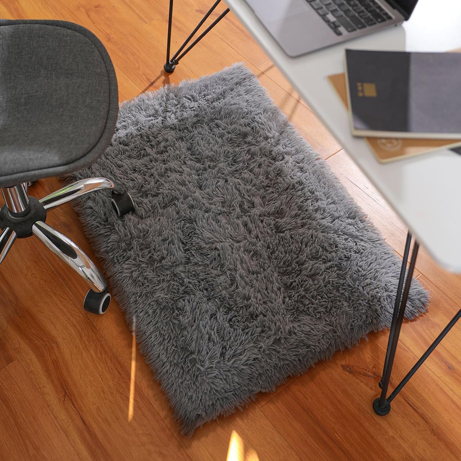 Vintage Threads Fluffy Area Rug Bedroom Living Room, Fuzzy Shaggy Carpet Soft Plush Furry Bedside Rug, Indoor Floor Rug, Home Decor Aesthetic, Multiple (Grey, 40x60 CM, Rectangular)-image-38