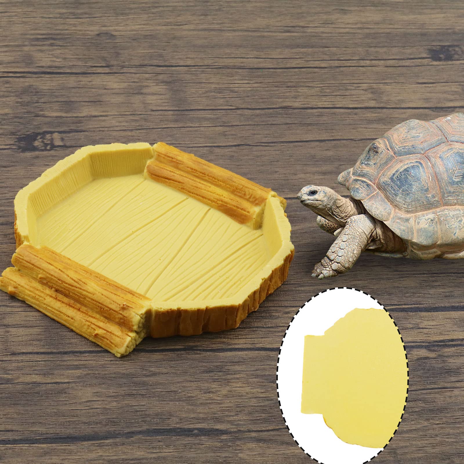 Bol à Eau Plat de Nourriture Dragon Barbu Caméléon Tortue Lézard Gecko Araignée Amphibiens 14.7x14x2cm Résine Jaune