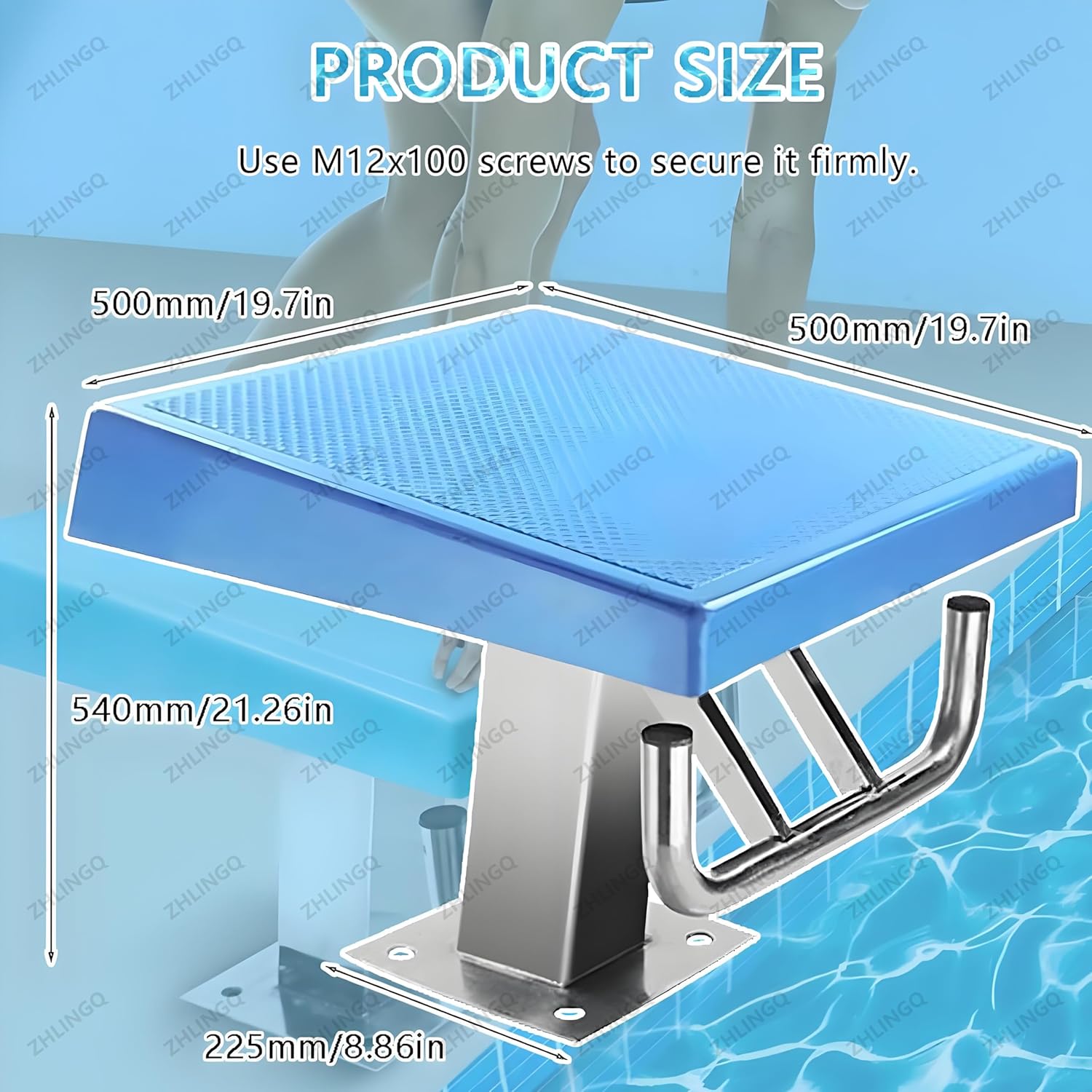 Stainless Diving Platform, Training Competition Diving Boards, 15° Inclined Professional Swimming Pool Diving Boards Platform, Loading 550 Lbs/250kg, Indoor Outdoor Pool Jump Board,Standard