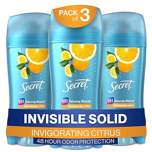 Secret Antitranspirante y desodorante sólido invisible, aroma cítrico, 2.6 onzas (paquete de 3)