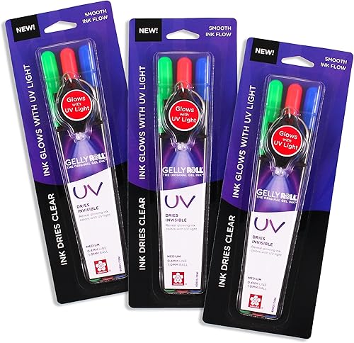 SAKURA Gelly Roll - Bolígrafo UV de tinta de gel UV, bolígrafo de tinta invisible, con llavero UV, bolígrafo de tinta audaz para arte o dibujo,