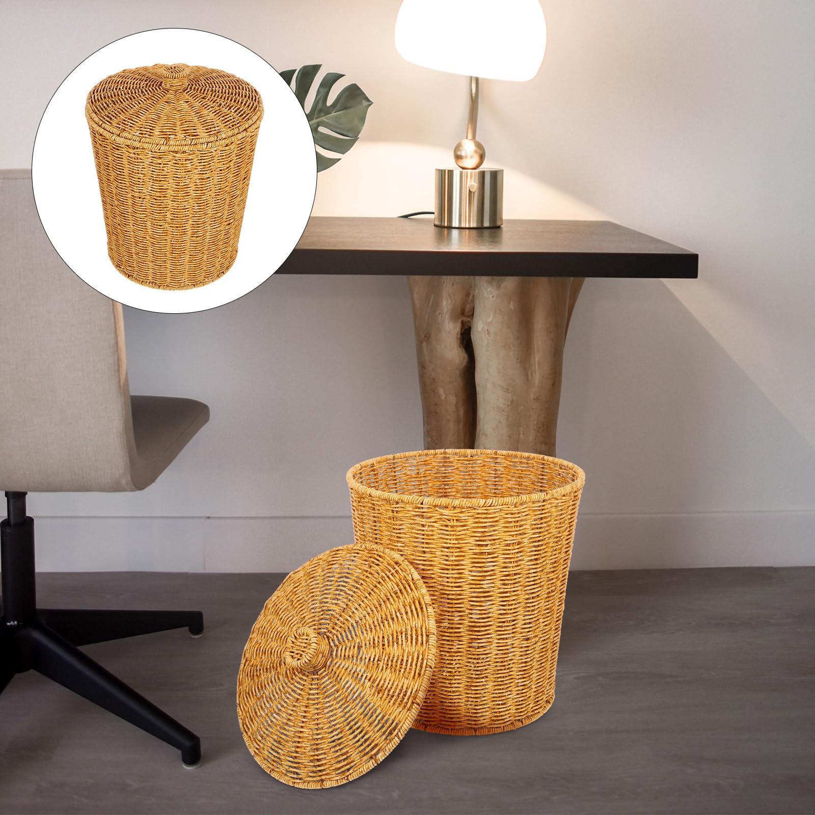 Alipis Pattumiera Con Coperchio Cestino Portaoggetti Rustico Intrecciato in Finto Rattan Cestino Di Articoli Vari Per Camera Da Letto Soggiorno Lavanderia Ufficio 33.00X28.00X28.00Cm