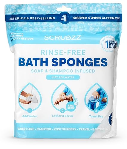 Scrubzz Disposable Rinse Free Bathing Wipes - 25 Pack - All-in-1 Single Use Shower Wipes, Simply Dampen, Lather, and Dry Without Shampoo or Rinsing - Unscented - 25 Count (Pack of 1)
