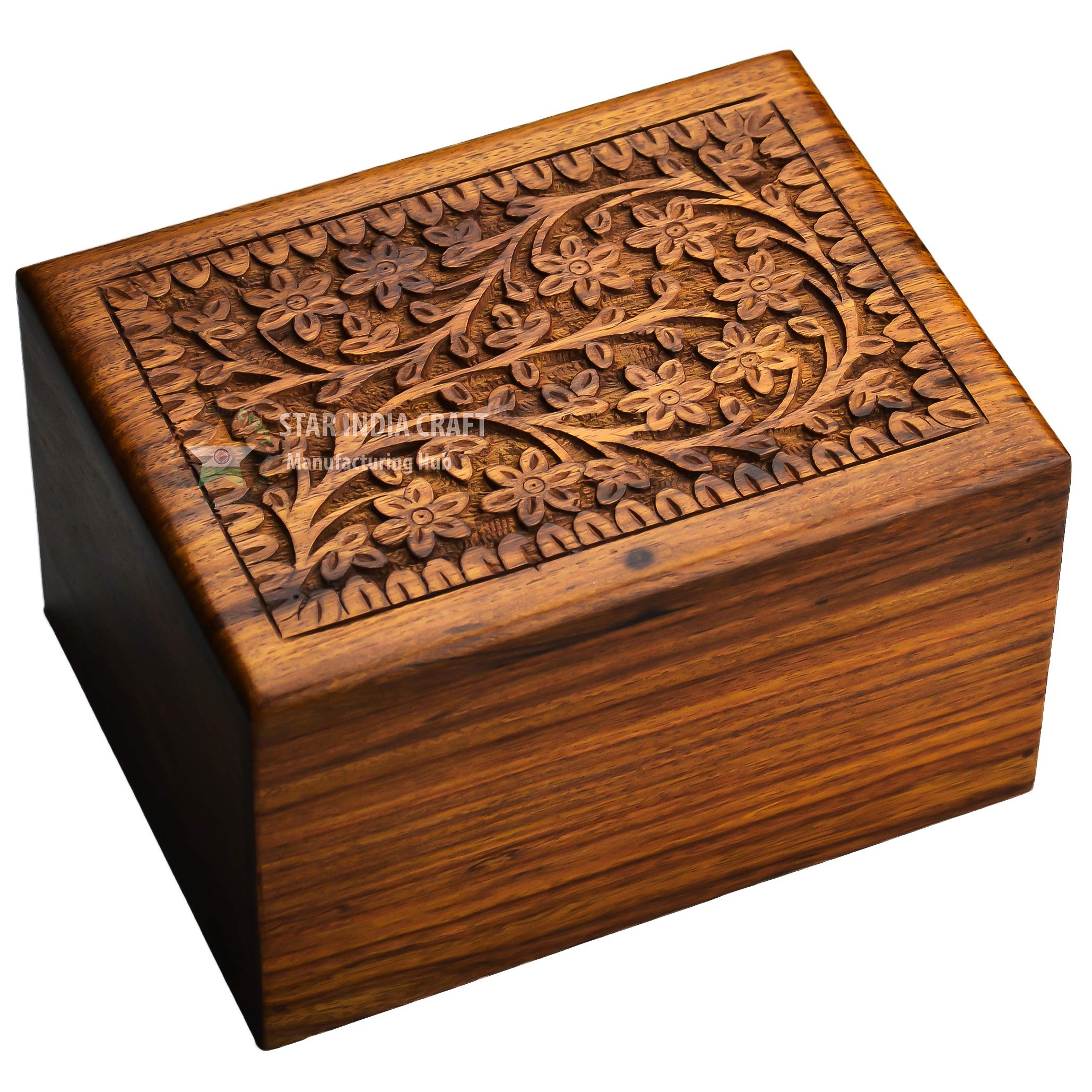 STAR INDIA CRAFT Wooden Tree of Life Urn for Human Ashes, Rosewood Cremation Urn, Handmade Wood Urn Box for Ashes - Burial Pet urn for Dogs Ashes, Keepsake Box, Dog Urn,Cat Urn (Brown, XL - 400 Cu/In)