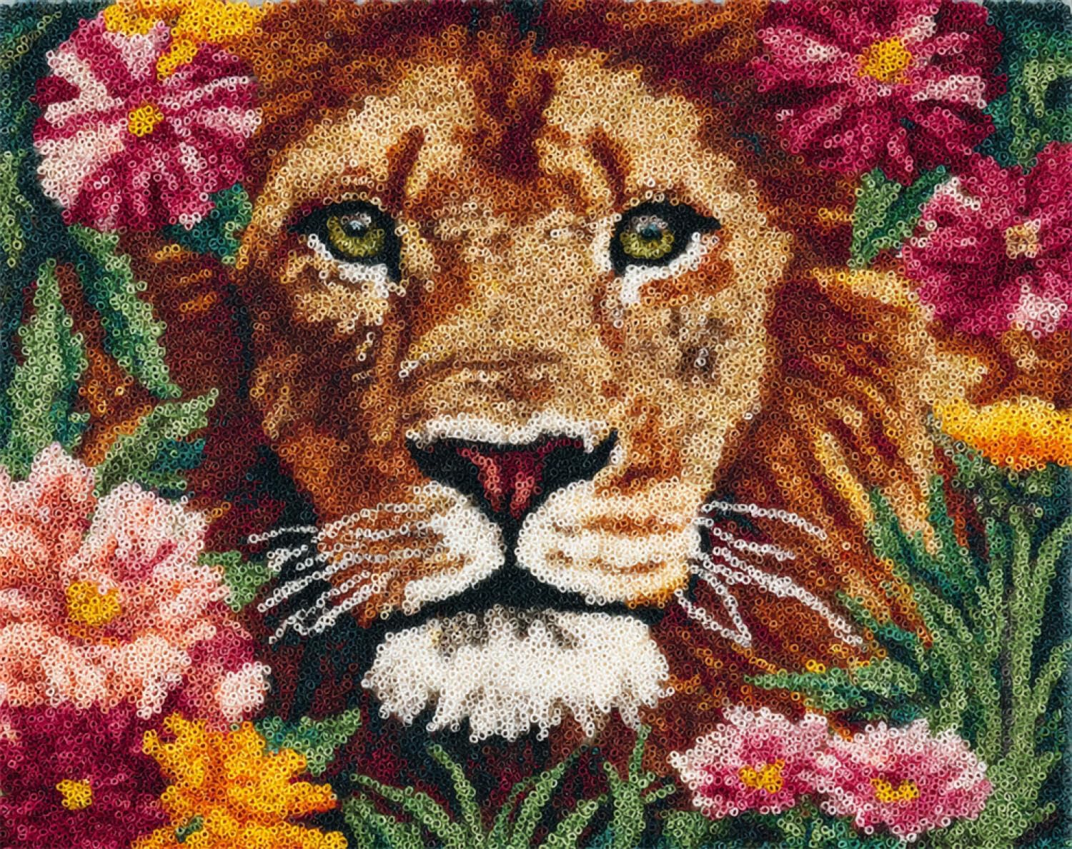 Henypt DIY Latch Hook Rug Kits Lions and Flowers 60x90cm
