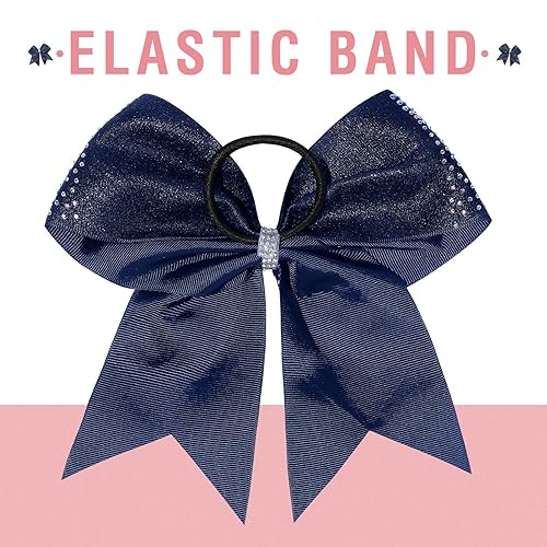 Miniatura 5 de DEEKA 6 lazos grandes con purpurina de 8 pulgadas con diamantes de imitación completos, lazos para el pelo brillantes y coloridos, banda elástica,