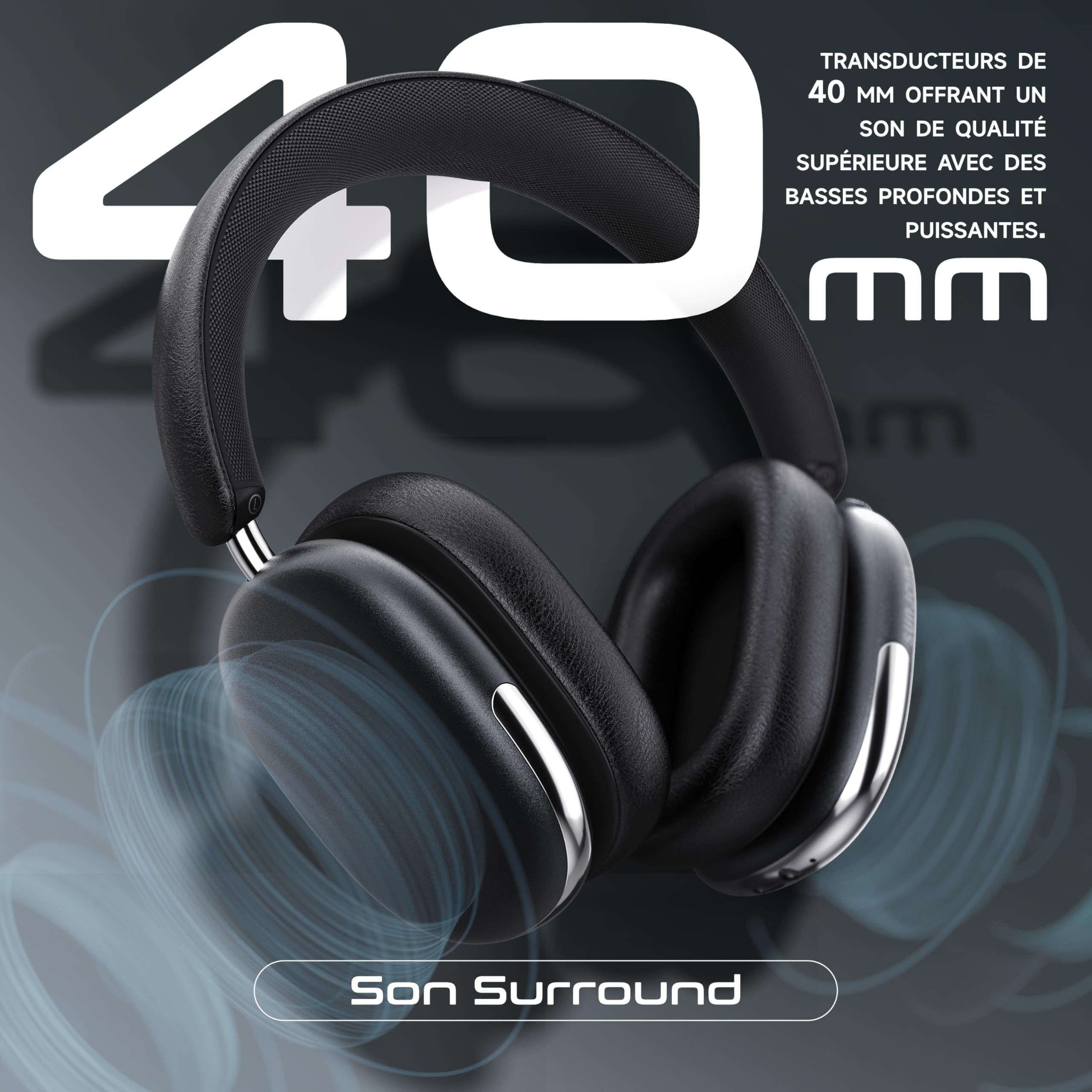 Freepods 120H Autonomie Casque Bluetooth ANC/ENC Réduction Active Bruit Pro, Casque sans Fil Over-Ear, Micro Intégré, USB-C, Appels/Voyage/Sport/Gym (Noir)