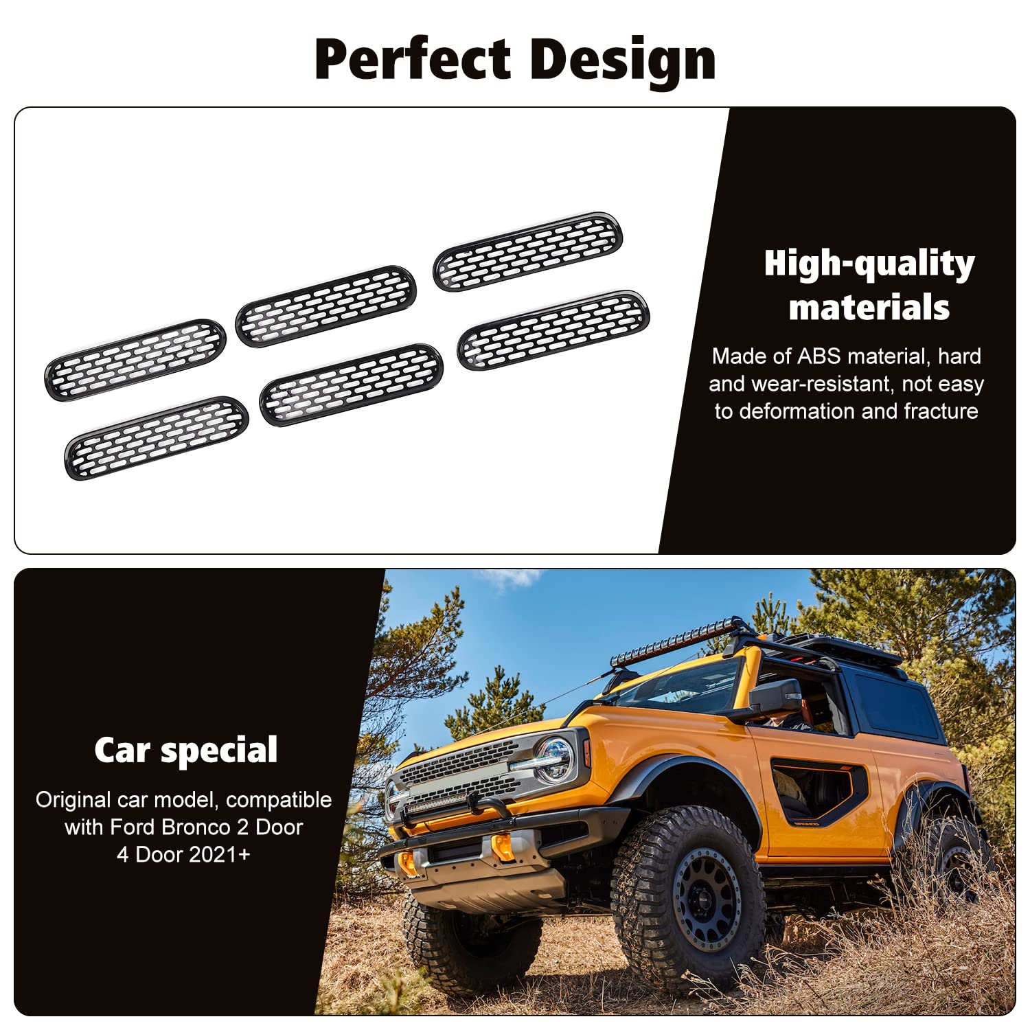 Insertos de malla para rejilla delantera, cubierta de marco de parrilla, accesorios exteriores para Ford Bronco de 2 puertas y 4 puertas 2021 2022 2023