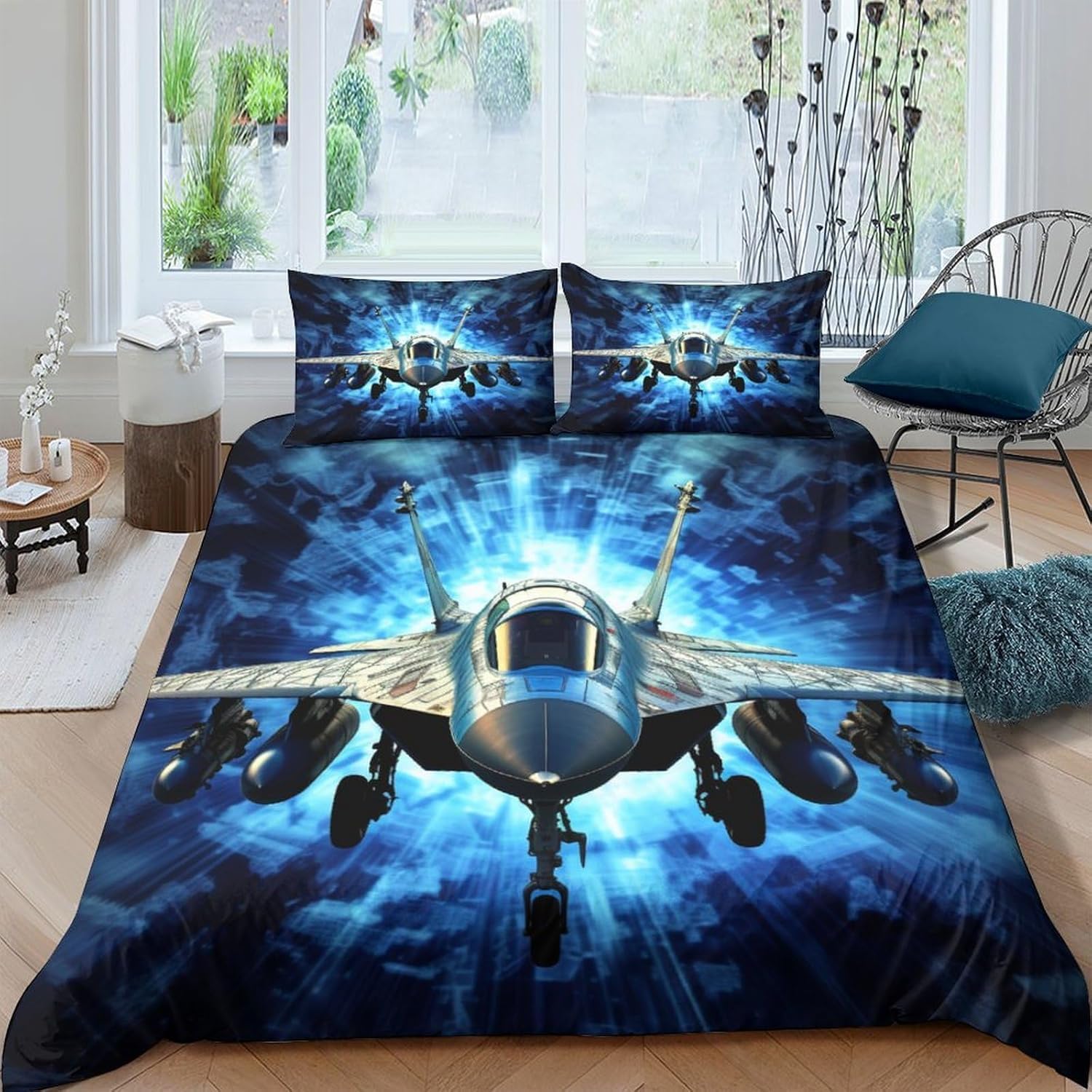 Parure de lit 3D avion de combat housse de couette 155x220 hypoallergénique